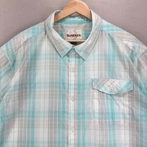 SIMMS Fishing Shirt Mens XXL Teal Plaid‎ Short Sleeve Lightweight Button Up
